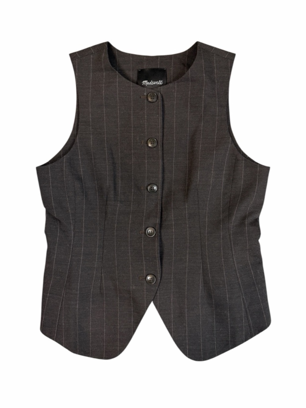 Madewell Single-Breasted Scoopneck Vest Chocolate Wide Pinstripe Size 6 #2175 - Picture 5 of 7